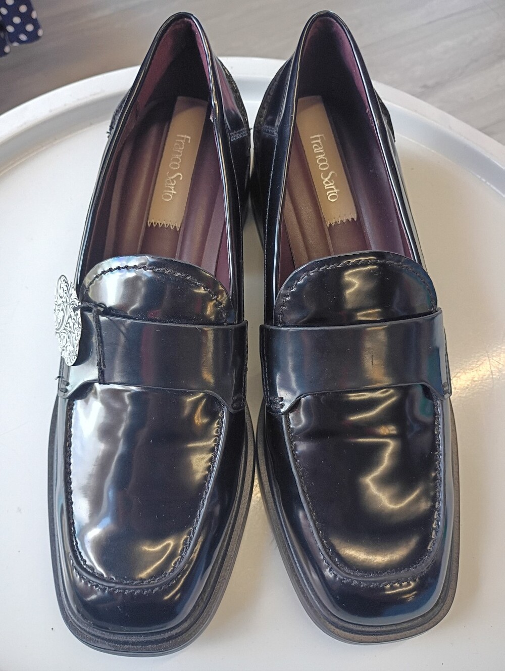 Franco Sarto Black Patent Leather Penny Loafers - Picture 5 of 11